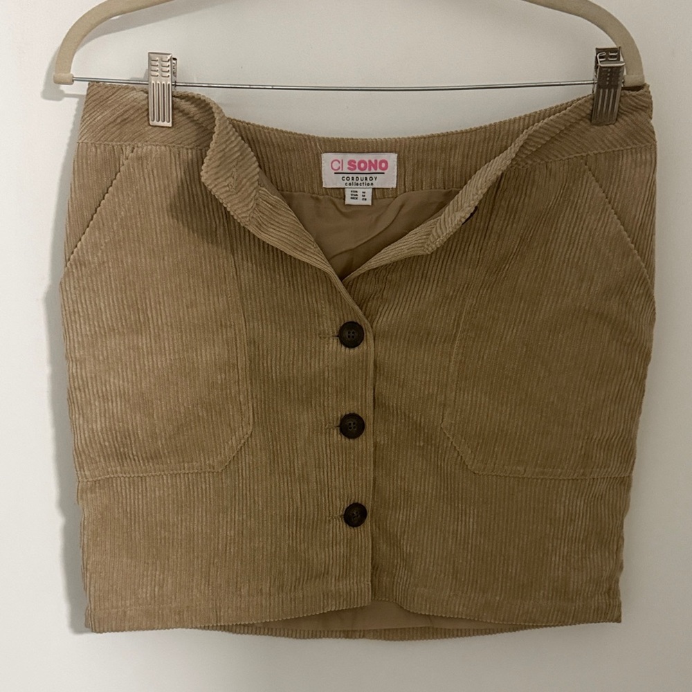 Ci Sono Beige Corduroy Skirt with Buttons